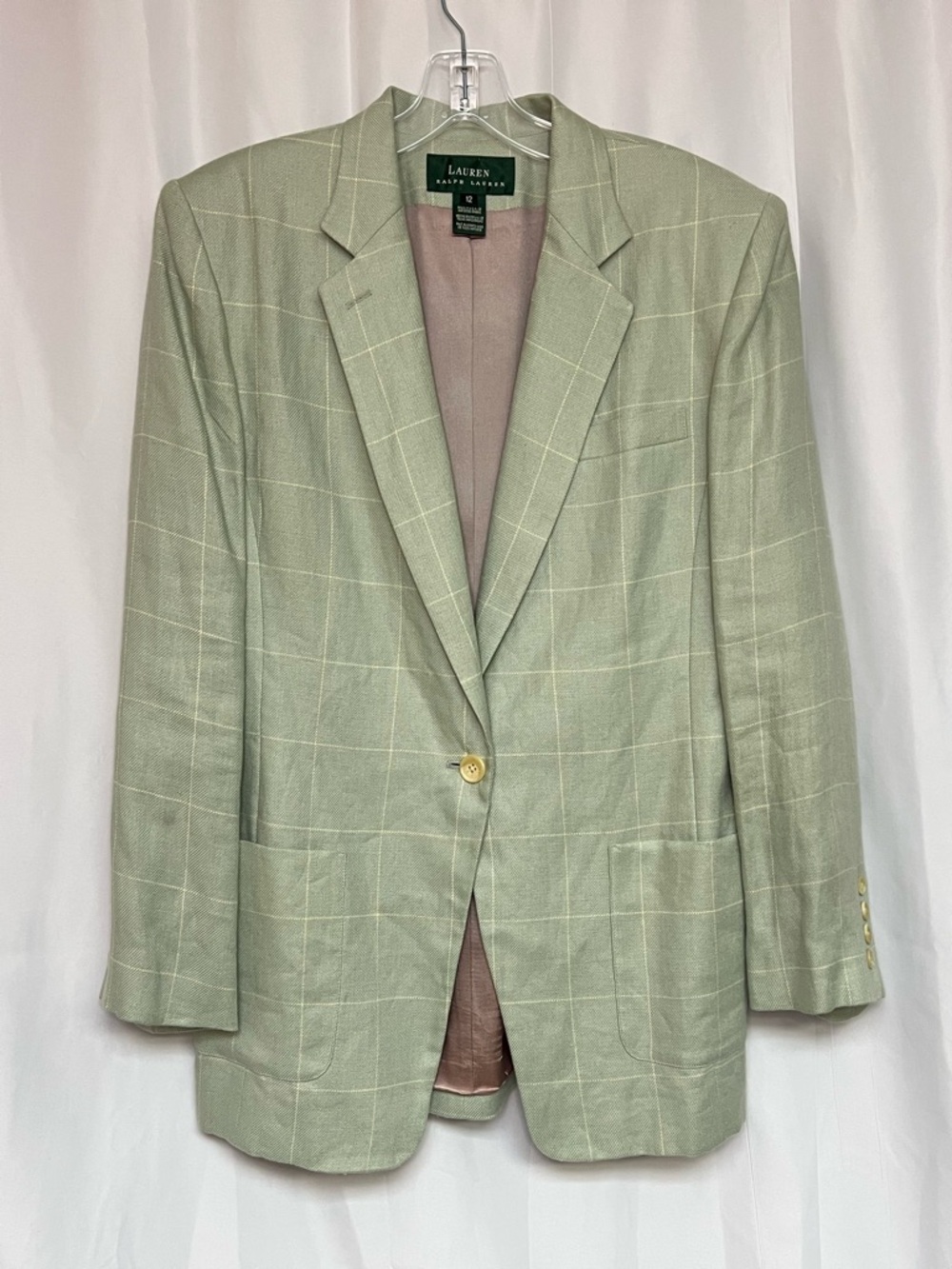 Vintage Lauren Ralph Lauren Linen Windowpane Blazer Coastal size 12
